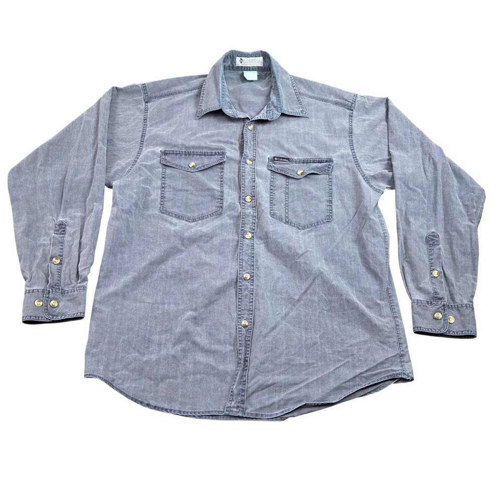 Vintage Columbia Button Down Shirt Mens M Blue LS Outdoor Workwear Rugged 90s